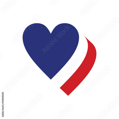 France flag in heart shape 3d, tricolor color France patriotic flag sticker design vector illustration for print and digital media uses.