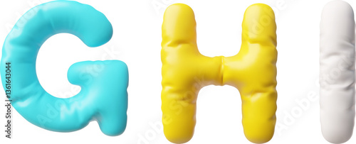 3D set of three volumetric letters: G, H and I.