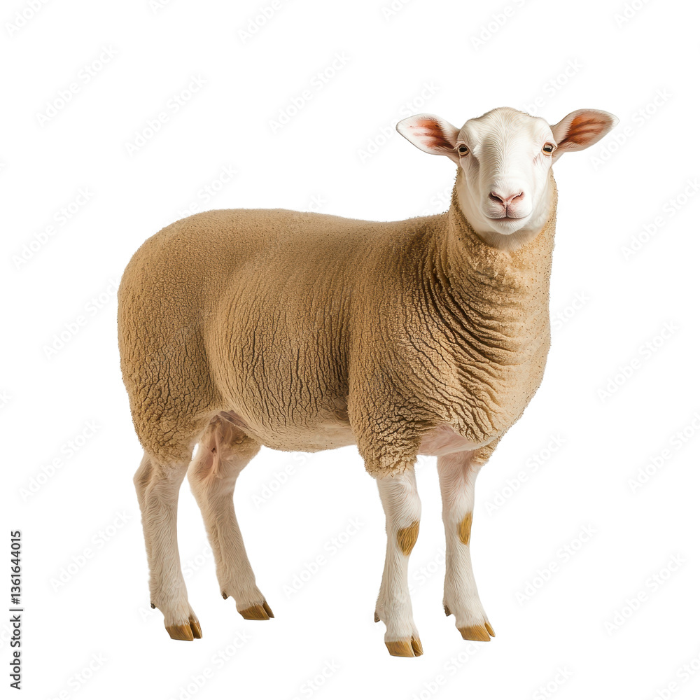 Fototapeta premium Majestic Sheep: Standing Proudly a symbol of rural charm against a transparent background captured in exquisite detail