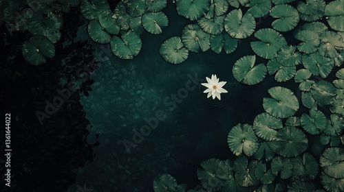 Still pond lily, serene water reflection