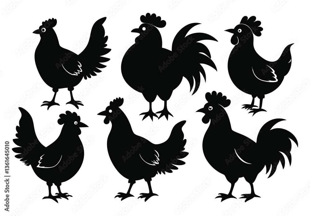 Fototapeta premium Set of Silhouetted Rooster Heads