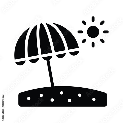 A beach umbrella on sand, representing relaxation and tropical vacations.
