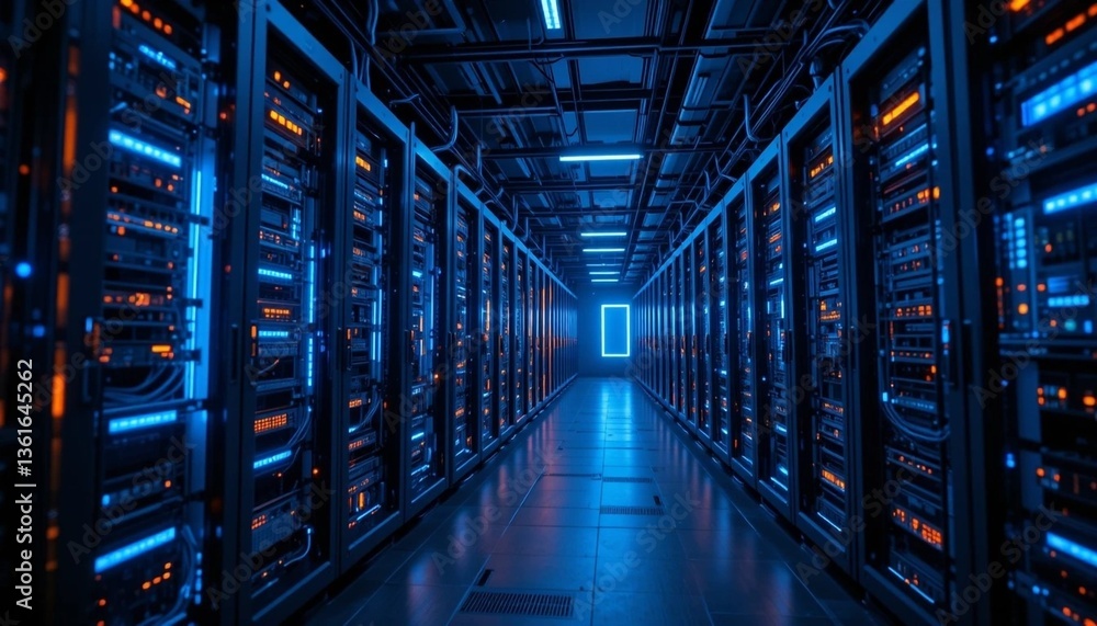 Futuristic Data Center with Glowing LED Server Racks – High-Tech Network Infrastructure. Futuristic Data Center with Glowing LED Server Racks – High-Tech Network Infrastructure.