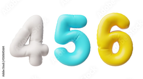 Vector 3D illustration of inflated multi-colored numbers 4, 5, 6.