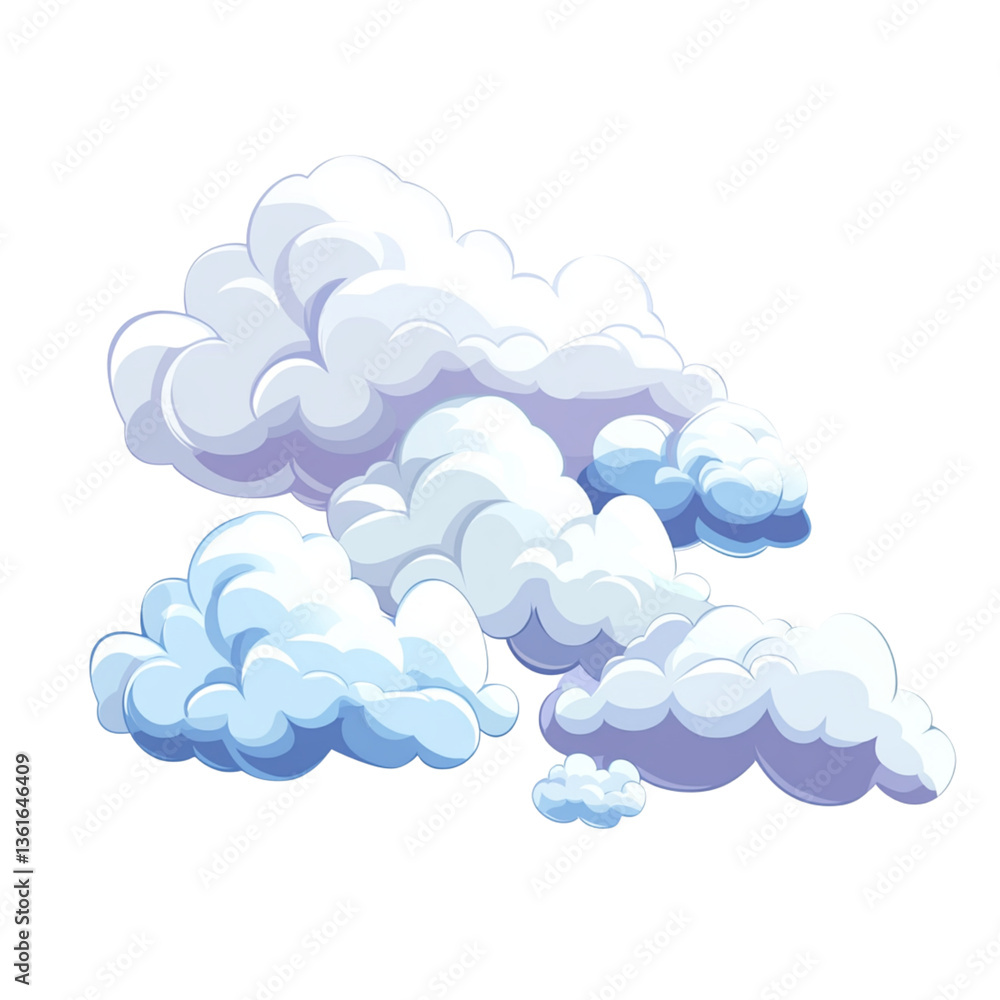 White cartoon clouds, white background design illustration White cartoon clouds, white background design illustration