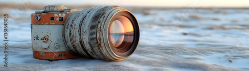 Vintage Camera in Snowy Landscape 3D Illustration