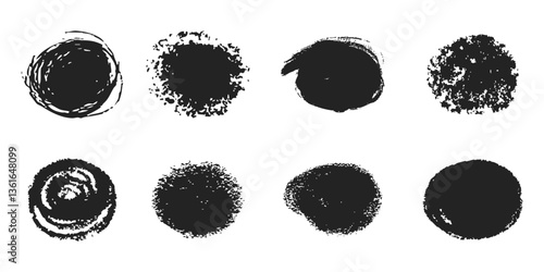 Scribble textured brush stroke ink or paint round splatter. Abstract grunge stain enso border, frame, hand drawn textured punk style asian design element