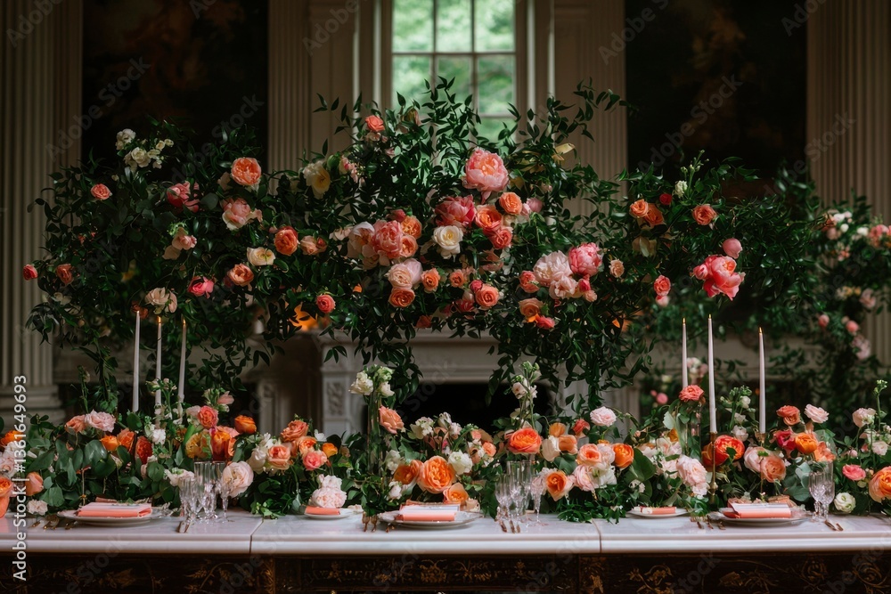 Fototapeta premium Floral arrangement, elegant table setting