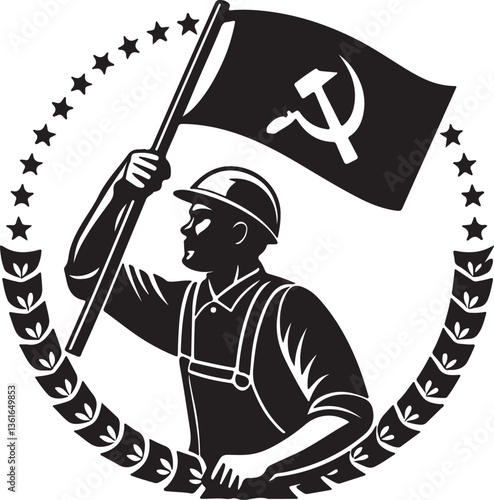 International May Day vector. Labor day illustration icon design solid black color with white background