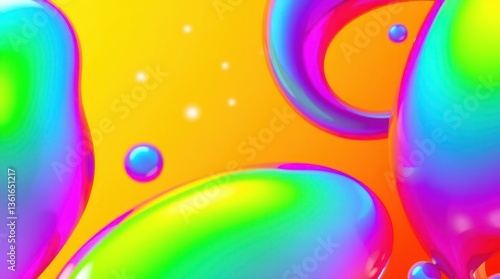 Wallpaper Mural Abstract Colorful Fluid Shapes Floating on Warm Orange Background Torontodigital.ca