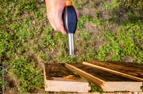 Industry of fire wooden planks.