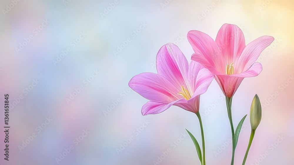 Two delicate pink flowers in soft focus, serene nature photography image two Two delicate pink flowers in soft focus, serene nature photography image two