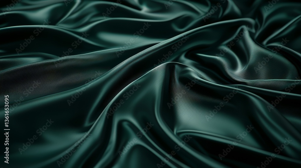 Fototapeta premium Flowing dark green silk fabric, luxurious texture and elegant drape for fashion design