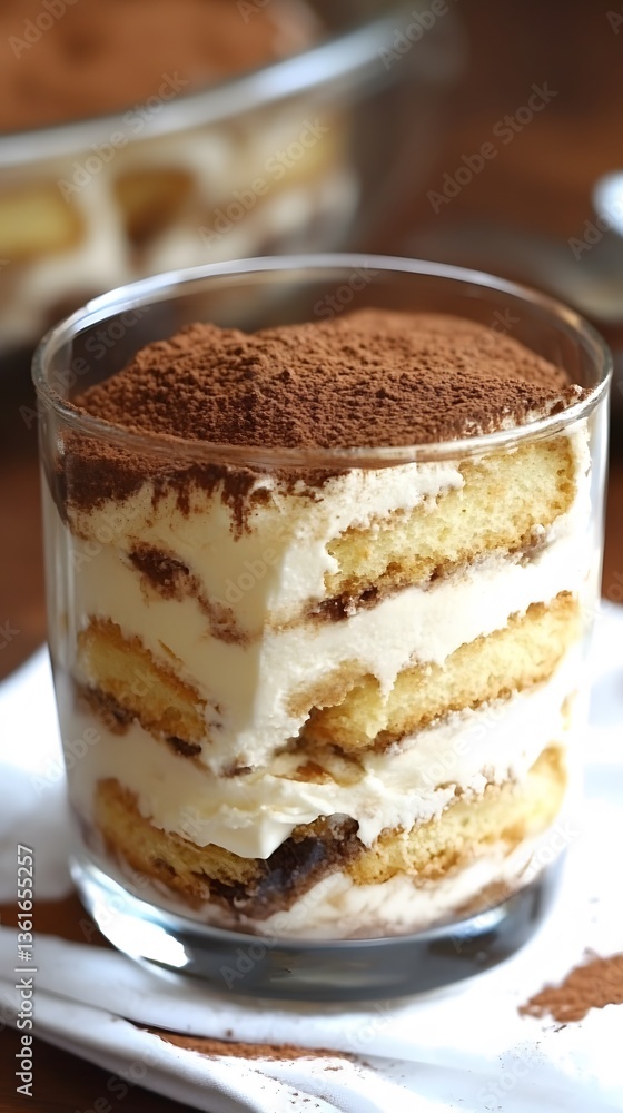 Delicious Creamy Tiramisu Dessert in Glass Layers of Cake and Cream Delicious Creamy Tiramisu Dessert in Glass Layers of Cake and Cream