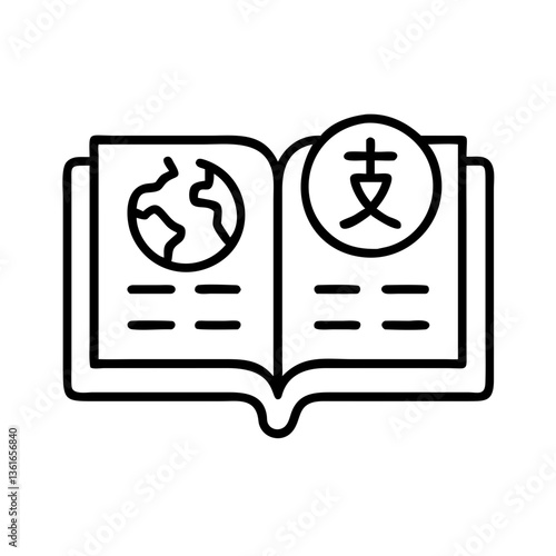 Cultural guidebook with globe and language symbols  