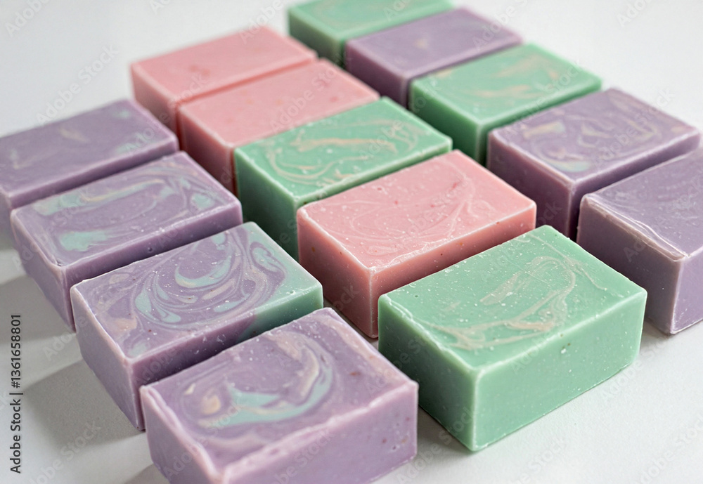 Handcrafted Soap Bars in Pastel Colors: A Delightful Assortment of Lavender, Pink, and Mint Green Artisan Soaps Perfect for Gifts or Personal Use Handcrafted Soap Bars in Pastel Colors: A Delightful Assortment of Lavender, Pink, and Mint Green Artisan Soaps Perfect for Gifts or Personal Use