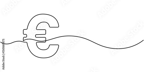 Single continuous line drawing of a euro currency. One continuous line of a euro currency sign. Vector illustration, Euro symbol in speech bubble. 