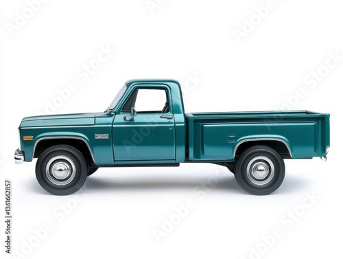 Teal Vintage Pickup Truck Model on White Background
