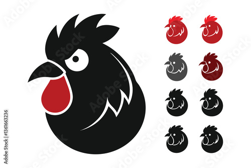 Set of Silhouetted Rooster Heads