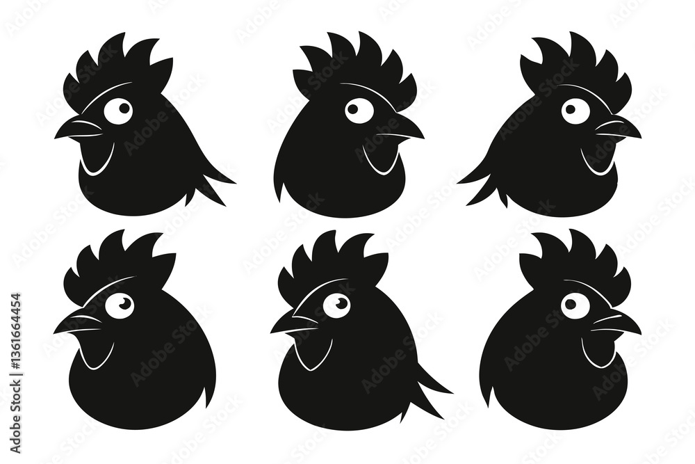 Fototapeta premium Set of Silhouetted Rooster Heads
