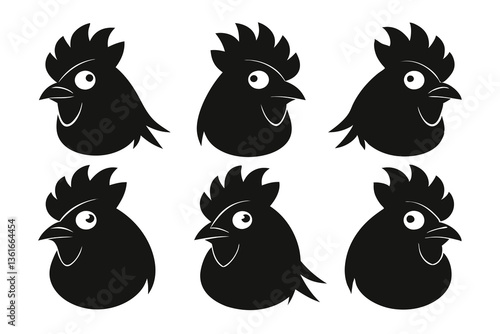 Set of Silhouetted Rooster Heads