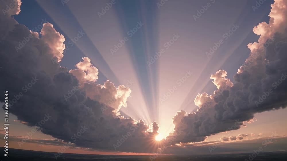 Aerial video captures dramatic sun rays breaking through clouds at ...