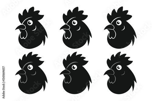 Set of Silhouetted Rooster Heads