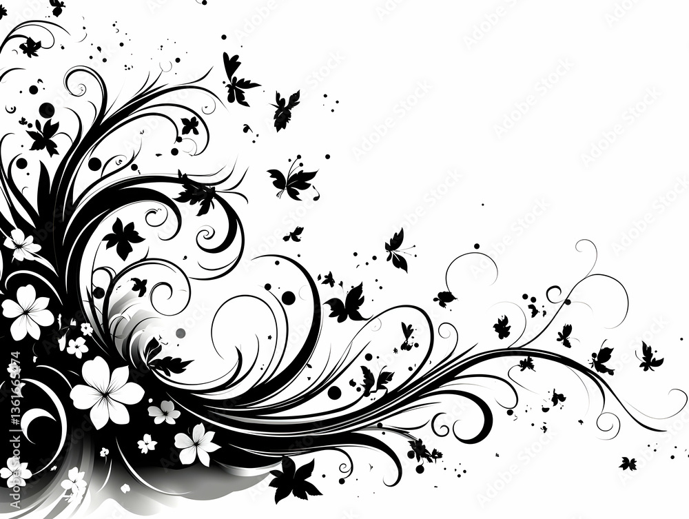 Black and White Floral Illustration