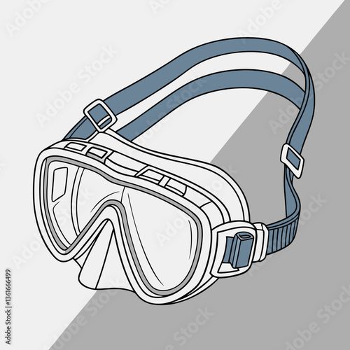 Diving Mask Illustration.
Simple snorkel mask vector icon with shading; great for diving schools, underwater tour branding, or marine sport app interfaces.