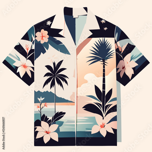  Hawaiian Shirt Design.
Tropical vector shirt with palm print in muted tones, best for beachwear brands, resort promos, or style blog graphics.