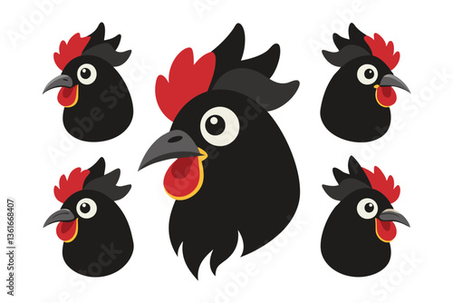 Set of Silhouetted Rooster Heads