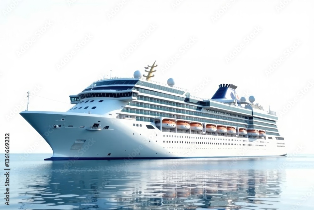 Elegant cruise ship, pristine white, against stark white, cruise ship, maritime, sea Elegant cruise ship, pristine white, against stark white, cruise ship, maritime, sea