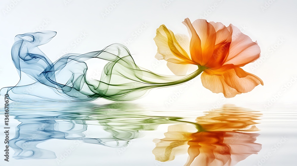 Abstract colorful flower with smoke and reflection. Abstract colorful flower with smoke and reflection.