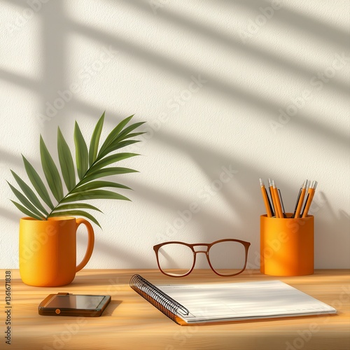 Wallpaper Mural A modern desk setup featuring a laptop, stylish glasses, and a lush plant enhancing productivity and focus Torontodigital.ca