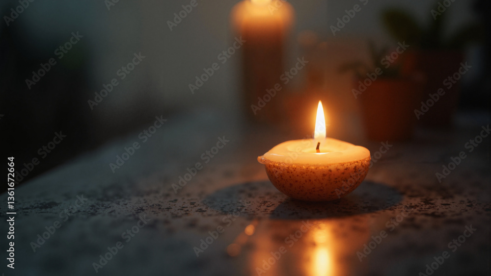 A flickering candle illuminating a darkened background, isolated on transparent background for wellness and inspirational uses. A flickering candle illuminating a darkened background, isolated on transparent background for wellness and inspirational uses.