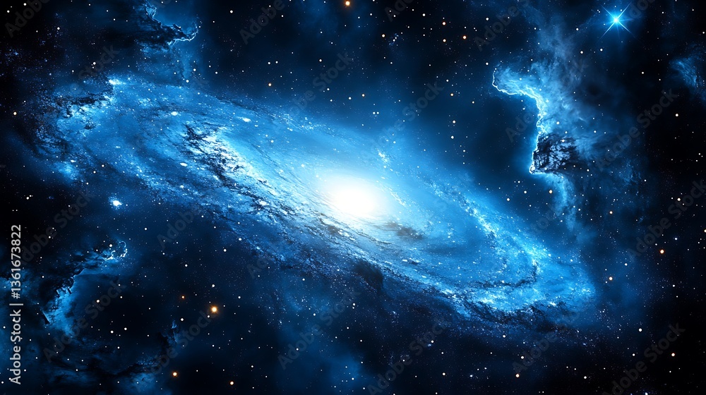 Fototapeta premium Blue spiral galaxy with bright core.