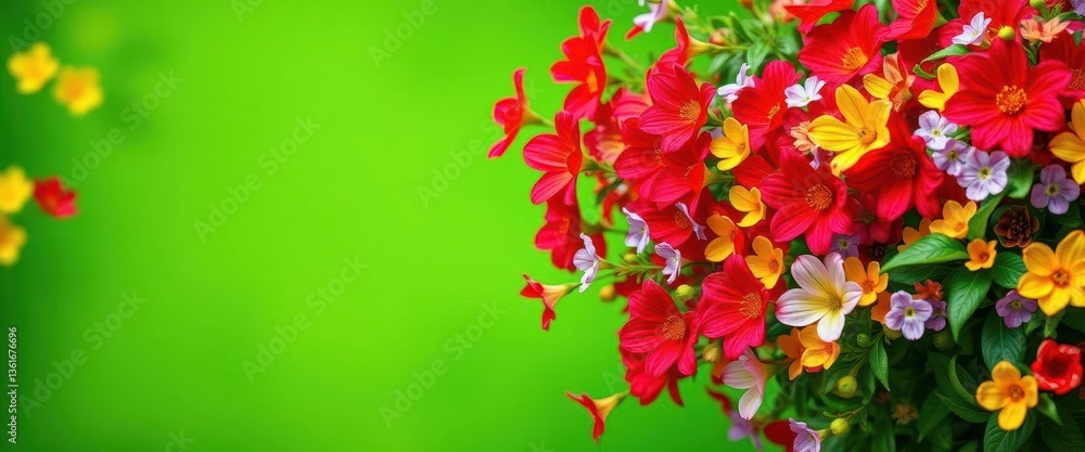 Vibrant green backdrop showcasing a profusion of colorful blooms, illustration, flower wallpaper, foliage Vibrant green backdrop showcasing a profusion of colorful blooms, illustration, flower wallpaper, foliage