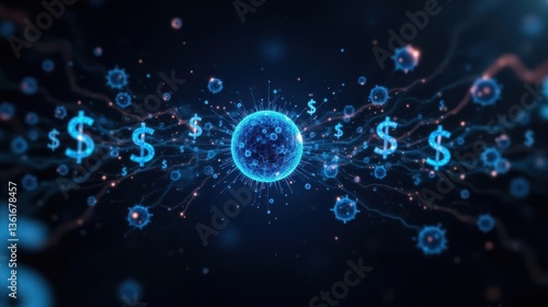 Wallpaper Mural Biotech Investing and trends concept. Digital illustration of currency symbols and network connections in a futuristic design. Torontodigital.ca