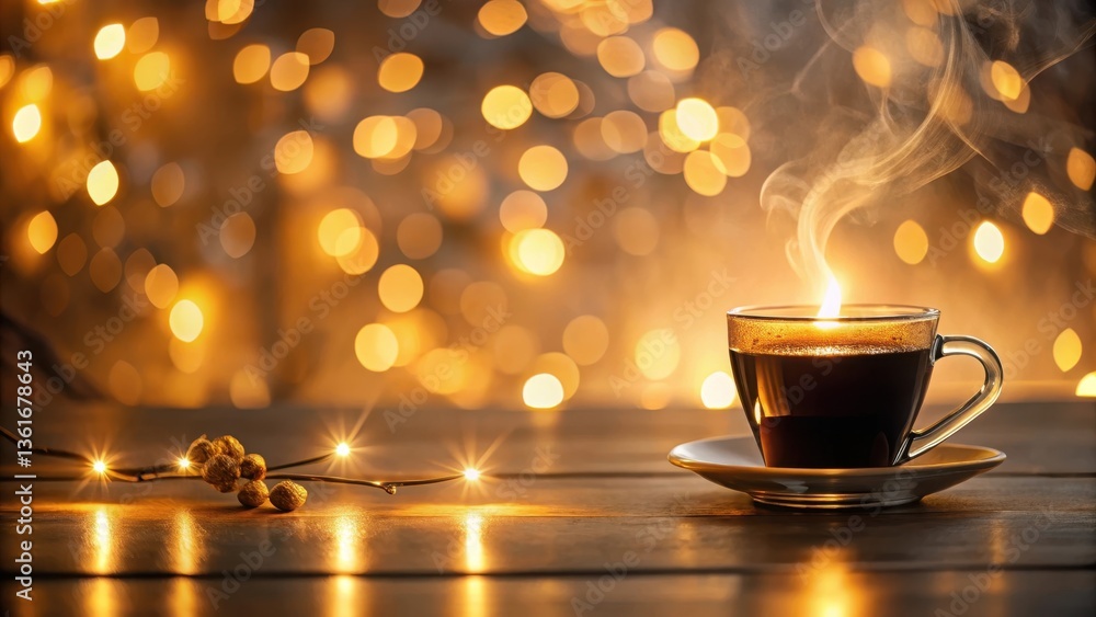 Warmth and Comfort A steaming cup of coffee rests on a rustic wooden surface, illuminated by a soft glow of ambient lights, creating a cozy and inviting atmosphere. Warmth and Comfort A steaming cup of coffee rests on a rustic wooden surface, illuminated by a soft glow of ambient lights, creating a cozy and inviting atmosphere.