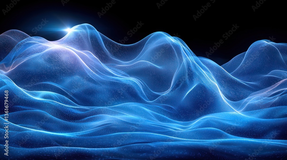 Obraz premium Abstract Blue Digital Landscape: Serene Waves of Data