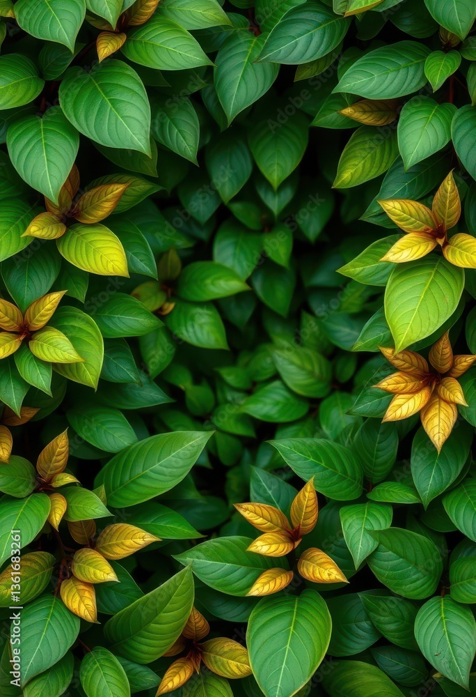 Lush green leaves & gold accents, botanical backdrop, garden, autumn Lush green leaves & gold accents, botanical backdrop, garden, autumn