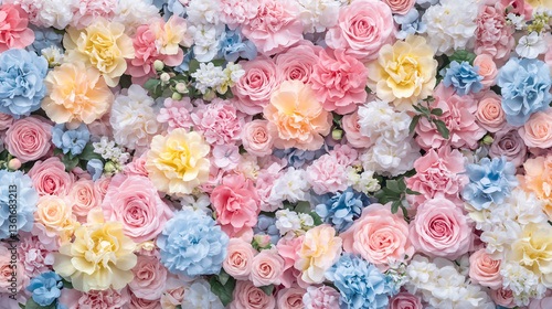Beautiful, colorful pastel flowers background. Floral pattern.