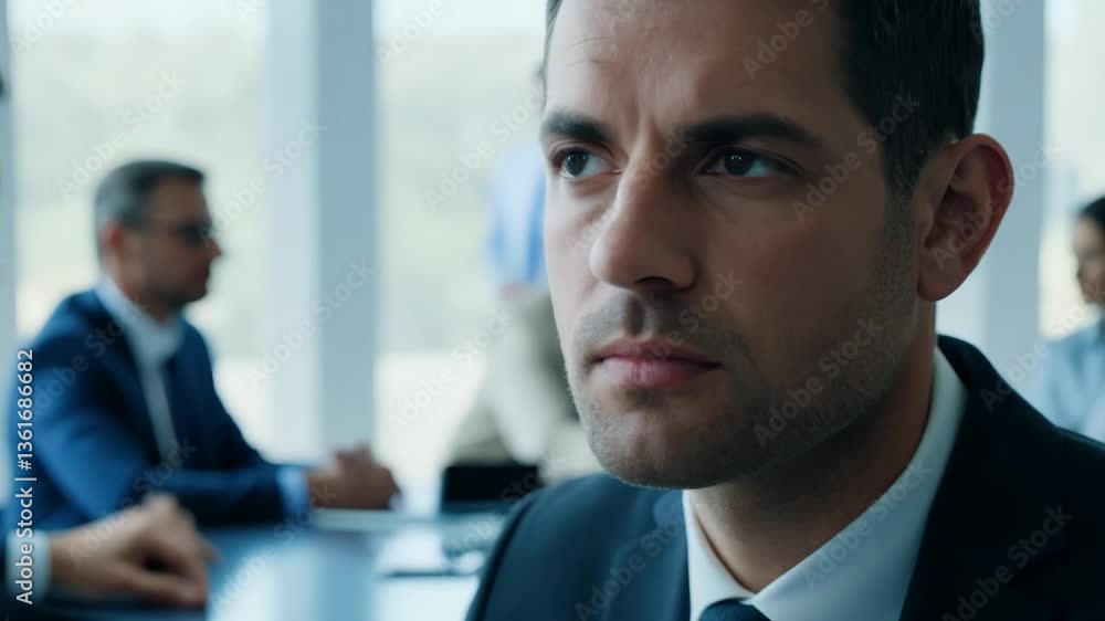 Focused businessman is deep in conversation during a corporate meeting, reflecting professionalism and dedication to the business discussion Focused businessman is deep in conversation during a corporate meeting, reflecting professionalism and dedication to the business discussion
