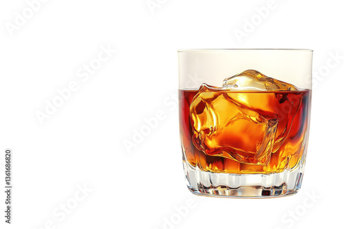 A Comforting Glass Of Amber Whiskey On The Rocks, Resting Isolated on Transparent Background, Showcasing Its Rich Color And Single Ice Cube