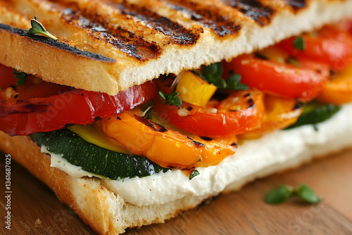 Grilled Veggie Panini, Cream Cheese, Wooden Board