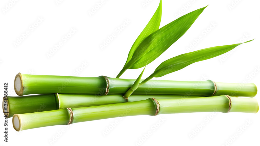Fototapeta premium Green bamboo sticks with leaves used for Asian interior design and architectural purposes.