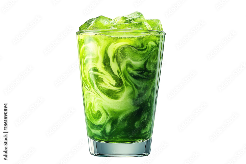A Refreshing Iced Matcha Latte Swirls Beautifully In A Glass, A Vibrant Green Masterpiece Perfect For A Summer Day, With Ice Cubes Melting Gently Isolated on Transparent Background A Refreshing Iced Matcha Latte Swirls Beautifully In A Glass, A Vibrant Green Masterpiece Perfect For A Summer Day, With Ice Cubes Melting Gently Isolated on Transparent Background