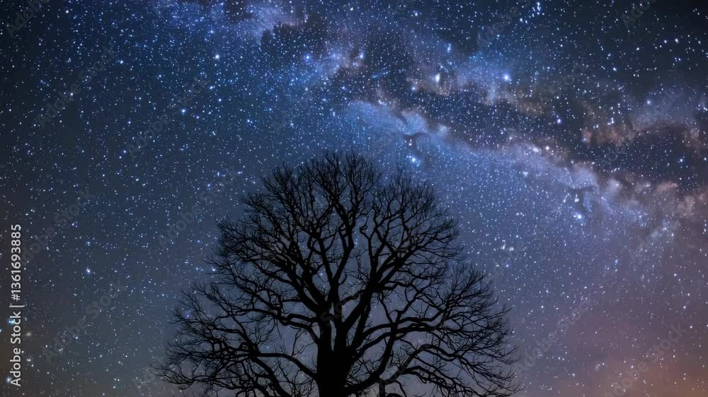 Majestic tree silhouette against enchanting milky way starfield nightscape Majestic tree silhouette against enchanting milky way starfield nightscape