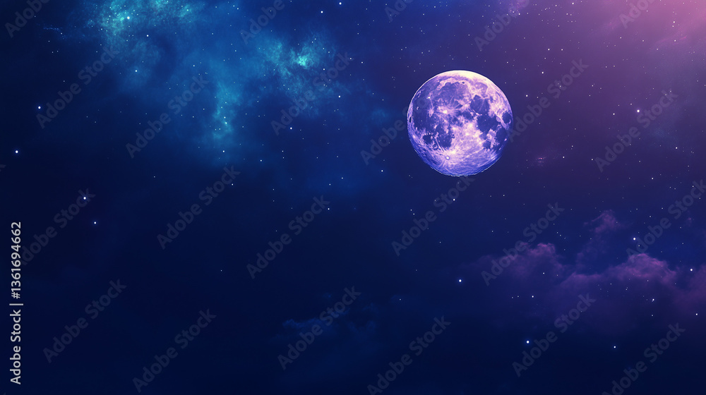 Fototapeta premium スピリチュアル空間幻想的なパープルとゴールドの宇宙星雲月夜ファンタジー
