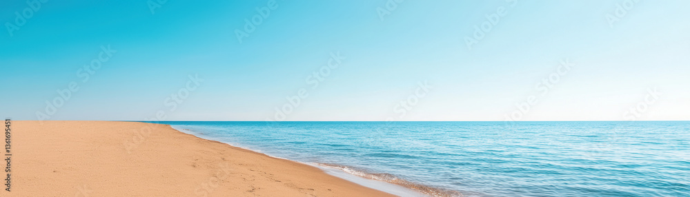 serene beach landscape with golden sand and calm blue waters under clear sky evokes sense of tranquility and peace serene beach landscape with golden sand and calm blue waters under clear sky evokes sense of tranquility and peace